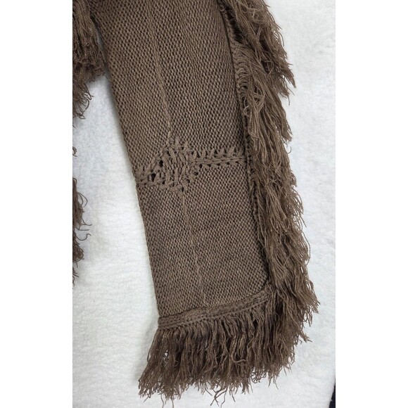 Womens Sweater S/M Brown Cropped Fringe Cable Knit Boho Pullover Oversized Rodeo - Picture 7 of 11